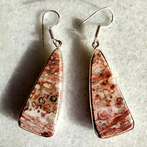 New Leopard Skin Jasper 925 Silver Earrings. - Picture 8 of 10